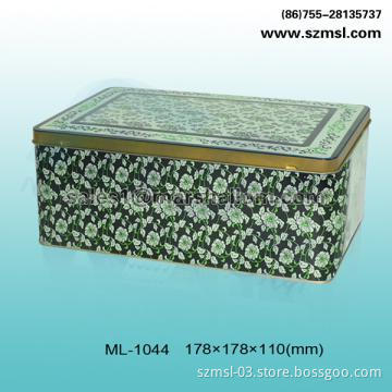 rectangular tin box, metal box
